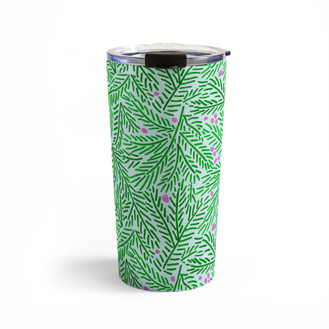 H Miller Ink Illustration Winter Berries Pine Branches Travel Mug