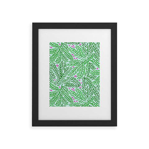 H Miller Ink Illustration Winter Berries Pine Branches Framed Art Print