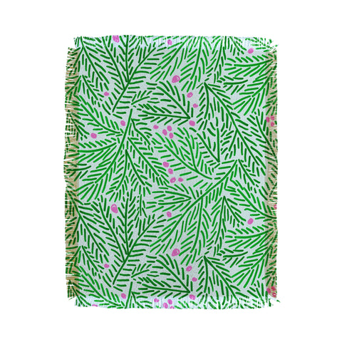H Miller Ink Illustration Winter Berries Pine Branches Throw Blanket