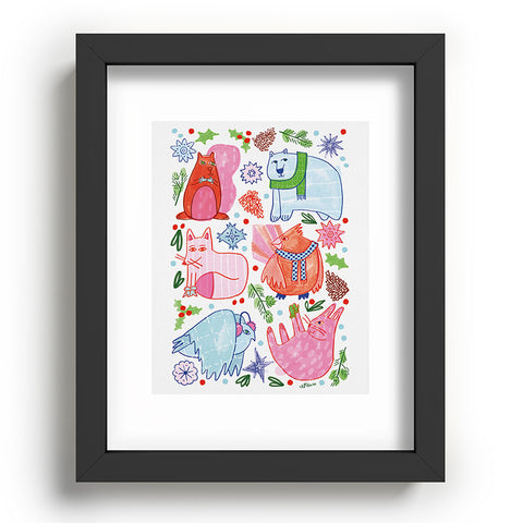 H Miller Ink Illustration Winter Forest Woodland Animals Recessed Framing Rectangle