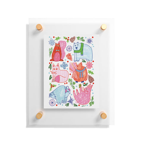 H Miller Ink Illustration Winter Forest Woodland Animals Floating Acrylic Print