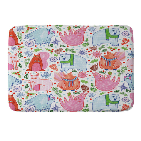 H Miller Ink Illustration Winter Forest Woodland Animals Memory Foam Bath Mat