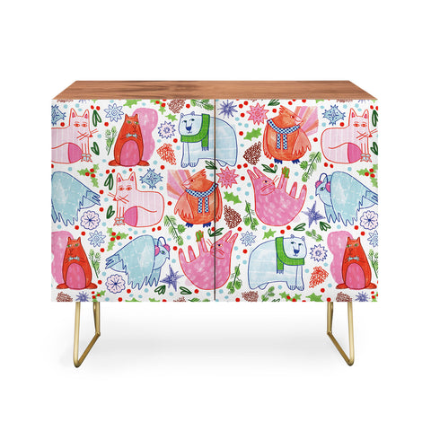 H Miller Ink Illustration Winter Forest Woodland Animals Credenza