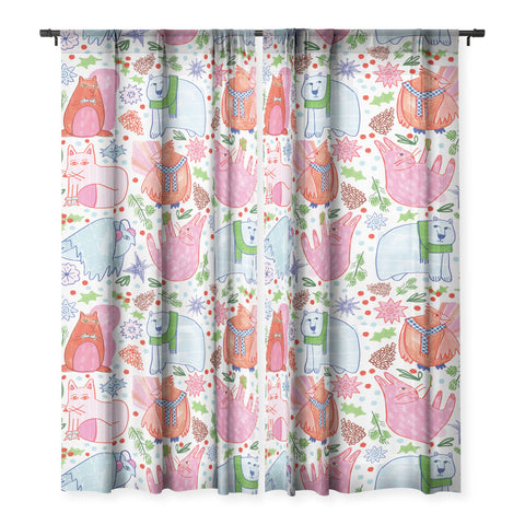 H Miller Ink Illustration Winter Forest Woodland Animals Sheer Non Repeat