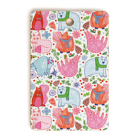 H Miller Ink Illustration Winter Forest Woodland Animals Cutting Board Rectangle