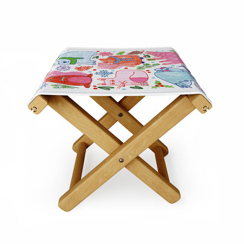 H Miller Ink Illustration Winter Forest Woodland Animals Folding Stool