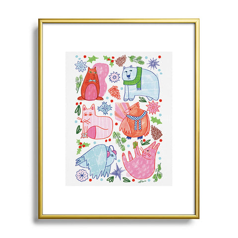 H Miller Ink Illustration Winter Forest Woodland Animals Metal Framed Art Print