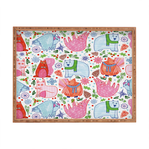 H Miller Ink Illustration Winter Forest Woodland Animals Rectangular Tray