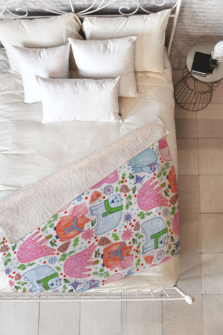 H Miller Ink Illustration Winter Forest Woodland Animals Fleece Throw Blanket