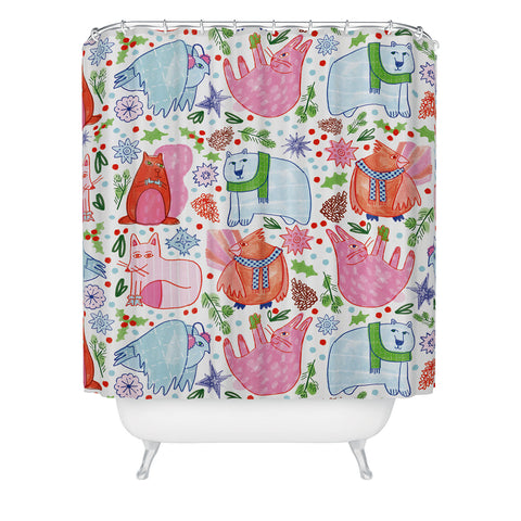 H Miller Ink Illustration Winter Forest Woodland Animals Shower Curtain