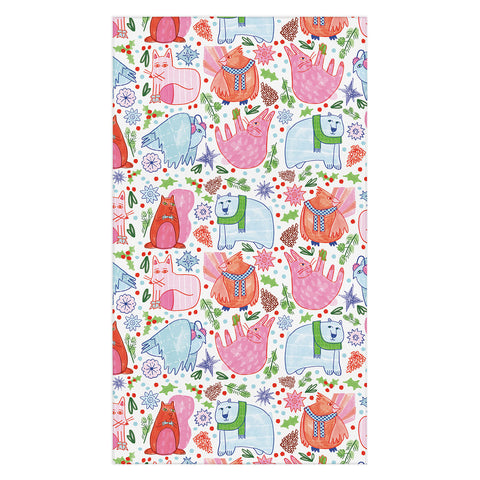 H Miller Ink Illustration Winter Forest Woodland Animals Tablecloth