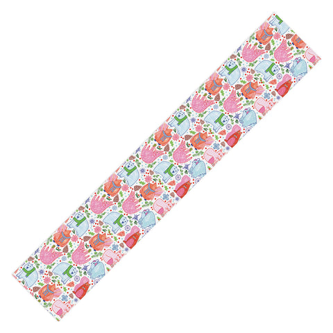 H Miller Ink Illustration Winter Forest Woodland Animals Table Runner