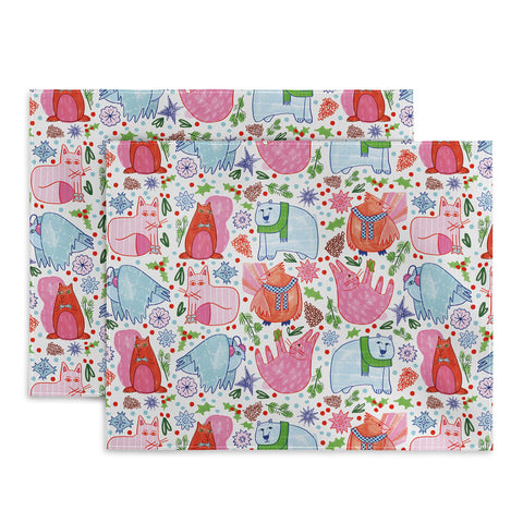 H Miller Ink Illustration Winter Forest Woodland Animals Placemat