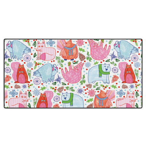 H Miller Ink Illustration Winter Forest Woodland Animals Desk Mat