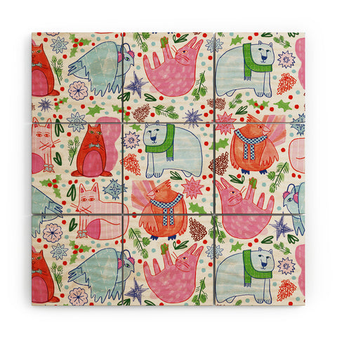 H Miller Ink Illustration Winter Forest Woodland Animals Wood Wall Mural