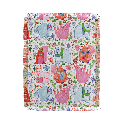 H Miller Ink Illustration Winter Forest Woodland Animals Throw Blanket