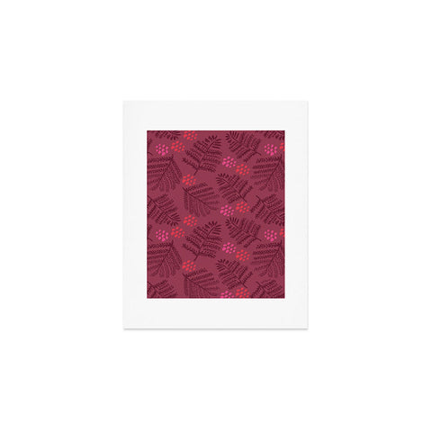 H Miller Ink Illustration Winter Woodsy Pine Trees Red Art Print