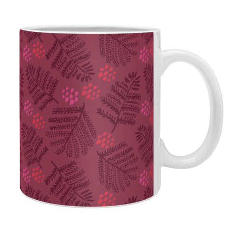 H Miller Ink Illustration Winter Woodsy Pine Trees Red Coffee Mug