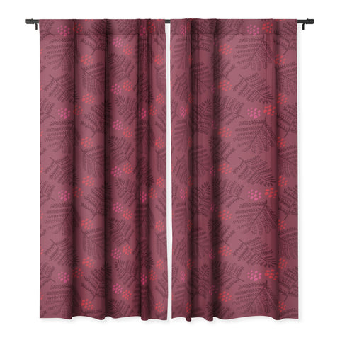 H Miller Ink Illustration Winter Woodsy Pine Trees Red Blackout Non Repeat