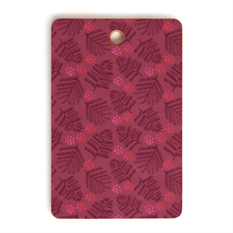 H Miller Ink Illustration Winter Woodsy Pine Trees Red Cutting Board Rectangle