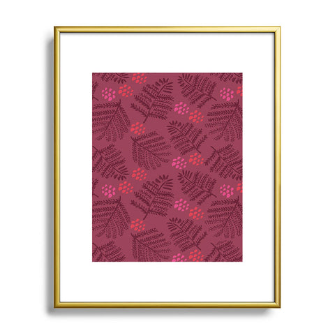 H Miller Ink Illustration Winter Woodsy Pine Trees Red Metal Framed Art Print