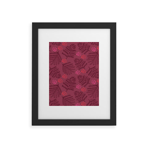 H Miller Ink Illustration Winter Woodsy Pine Trees Red Framed Art Print