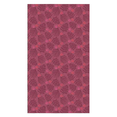 H Miller Ink Illustration Winter Woodsy Pine Trees Red Tablecloth