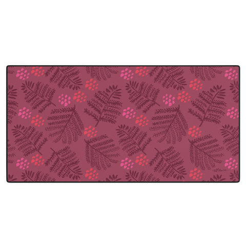 H Miller Ink Illustration Winter Woodsy Pine Trees Red Desk Mat