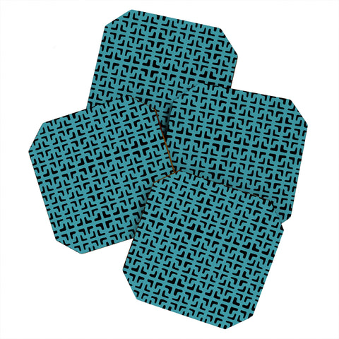 Hadley Hutton Lattice Pieces Teal Coaster Set