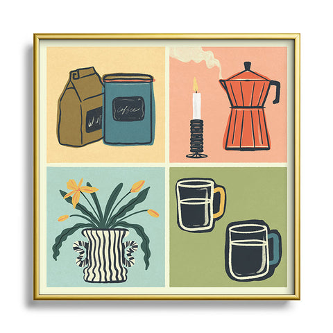 haleyum Coffee Essentials Still Life Square Metal Framed Art Print
