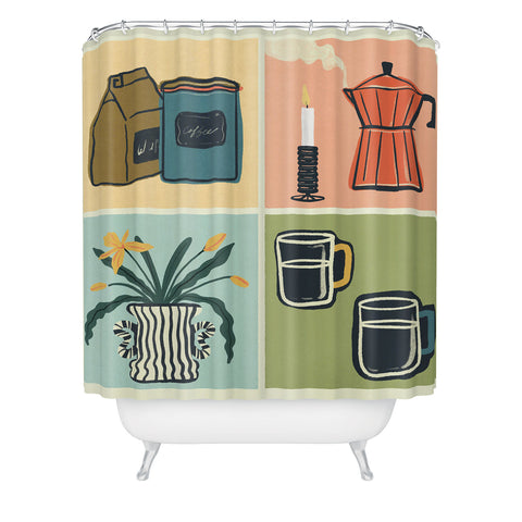 haleyum Coffee Essentials Still Life Shower Curtain
