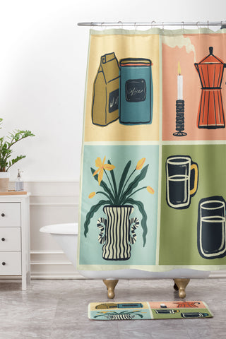 haleyum Coffee Essentials Still Life Shower Curtain And Mat