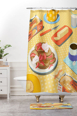 haleyum English Muffins for Breakfast Shower Curtain And Mat