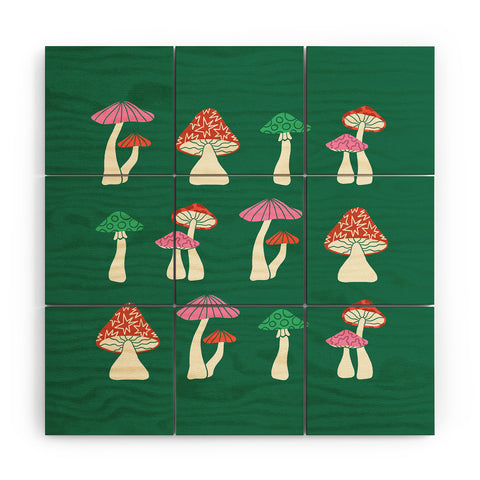 haleyum Festive Mushrooms Wood Wall Mural