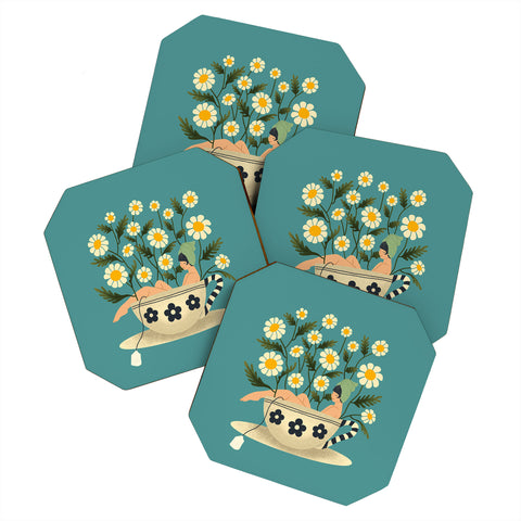 haleyum Lady in a Chamomile Tea Bath Coaster Set