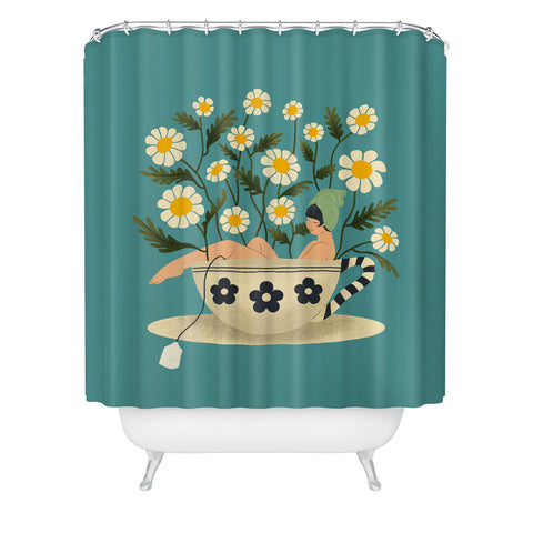 haleyum Lady in a Chamomile Tea Bath Shower Curtain