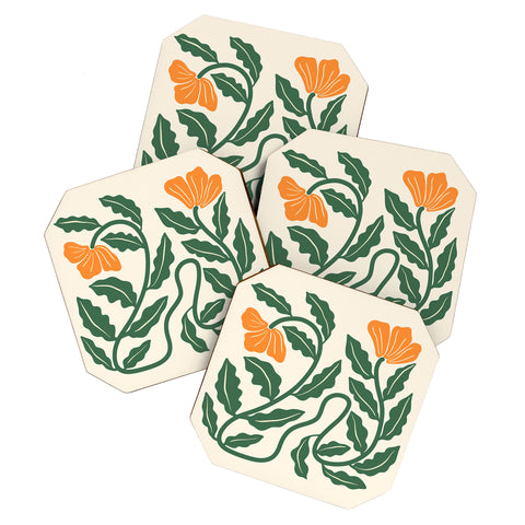 haleyum Midcentury Nasturtium on Vines Coaster Set