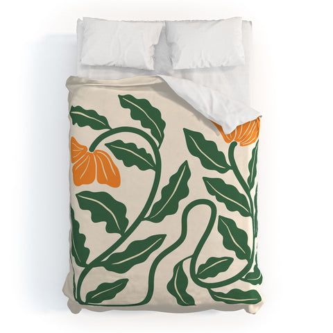 haleyum Midcentury Nasturtium on Vines Duvet Cover