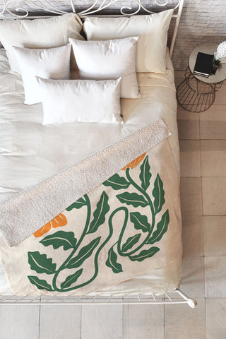 haleyum Midcentury Nasturtium on Vines Fleece Throw Blanket