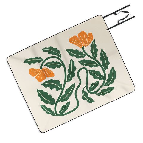 haleyum Midcentury Nasturtium on Vines Picnic Blanket