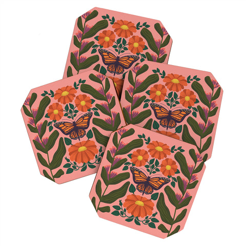 haleyum Monarch Butterfly and Milkweed Coaster Set