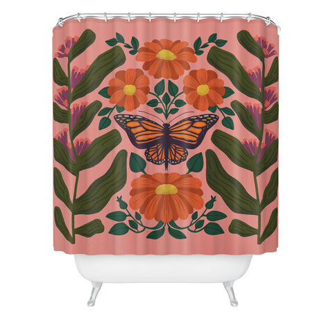 haleyum Monarch Butterfly and Milkweed Shower Curtain