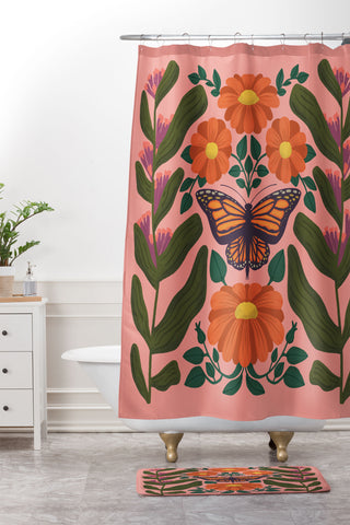 haleyum Monarch Butterfly and Milkweed Shower Curtain And Mat