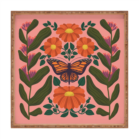 haleyum Monarch Butterfly and Milkweed Square Tray