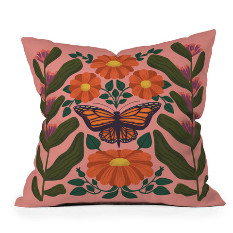 haleyum Monarch Butterfly and Milkweed Outdoor Throw Pillow
