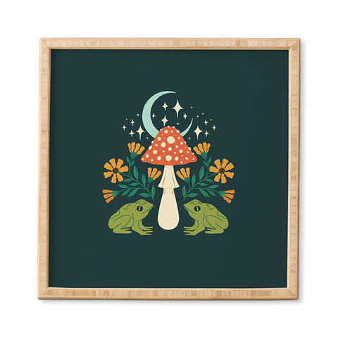 haleyum Moonlight frogs and mushrooms Framed Wall Art