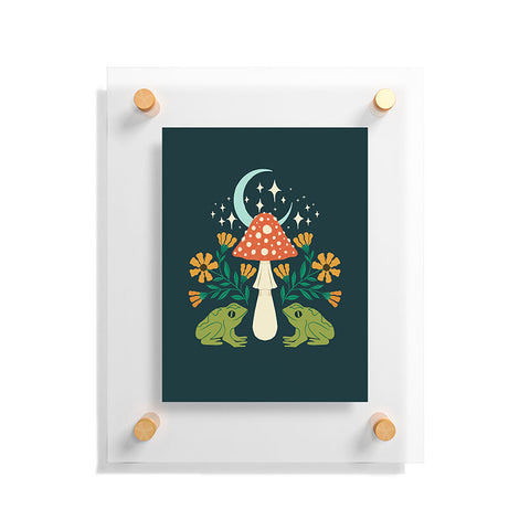 haleyum Moonlight frogs and mushrooms Floating Acrylic Print