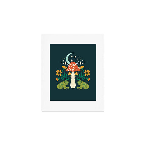 haleyum Moonlight frogs and mushrooms Art Print