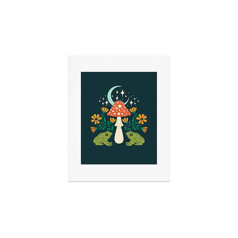 haleyum Moonlight frogs and mushrooms Art Print