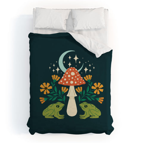 haleyum Moonlight frogs and mushrooms Duvet Cover